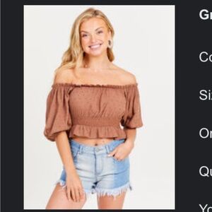 NWT. Altard State Grace Linen Top. Brown. Large